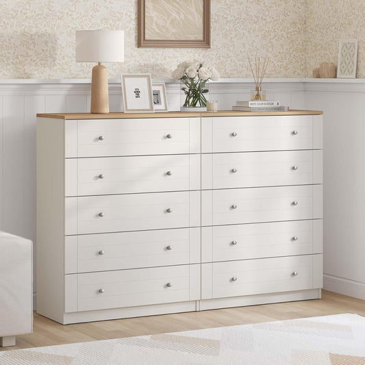 Meryluk White Dresser 10 Drawer Dresser for Bedroom,White