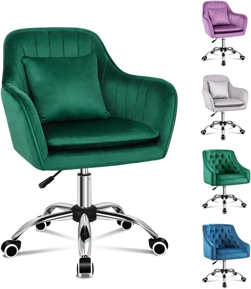 ALFORDSON Velvet Office Chair Swivel Fabric Armchair Computer Desk Chair Modern Home Office Chair Height Adjustable Mid-Back Task Chair for Kids Adult Study Work, Living Room, Bedroom (Orla Purple)