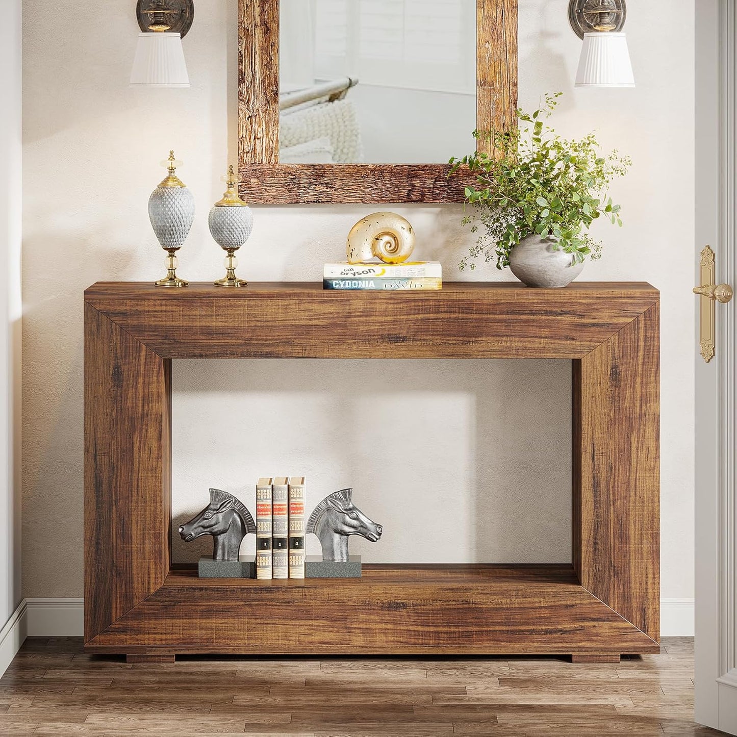 Farmhouse Console Table, 120Cm Entryway Console Table with Storage, Industrial Hallway Accent Table for Living Room, Entrance