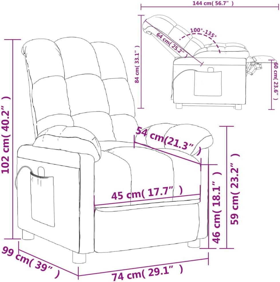 Vidaxl Reclining Massage Chair in Dark Grey Fabric with Manual Adjustments, Vibration Function and Solid Wood & Metal Frame