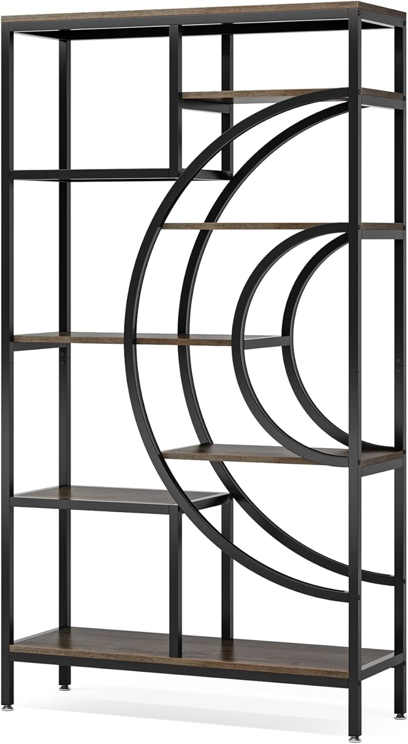Geometric Bookcase, 71 Inches, Industrial 8-Tiers Bookshelves, Rustic Etagere Bookcase with Metal Frame, Tall Freestanding Open Storage Shelving Units for Home Office, Living Room