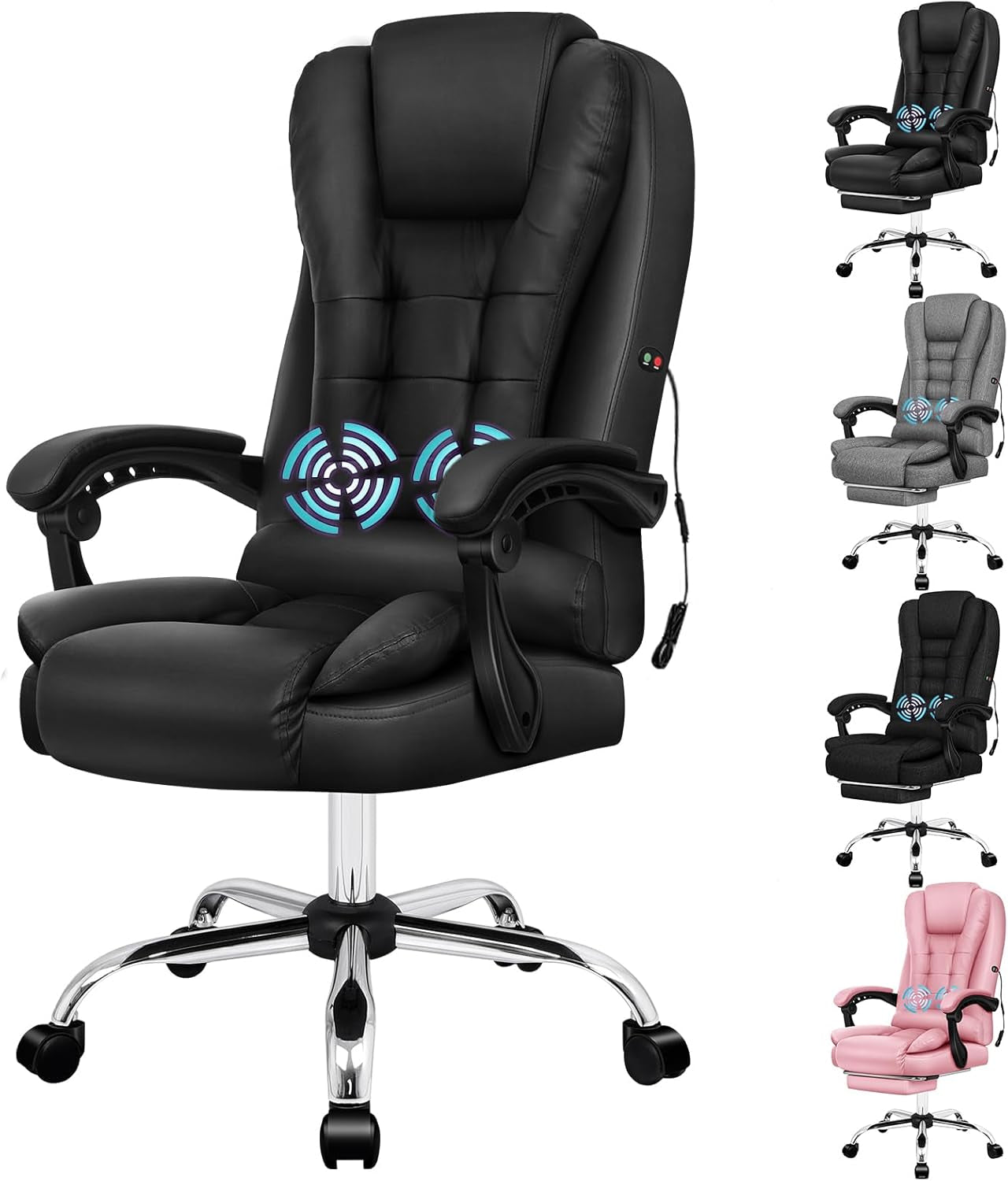ALFORDSON Executive Office Chair High Back Massage with Footrest, Ergonomic Computer Chair Home Desk Chair, Video Game Recliner Gaming Chairs, 180Kg Capacity (Fabric Black)