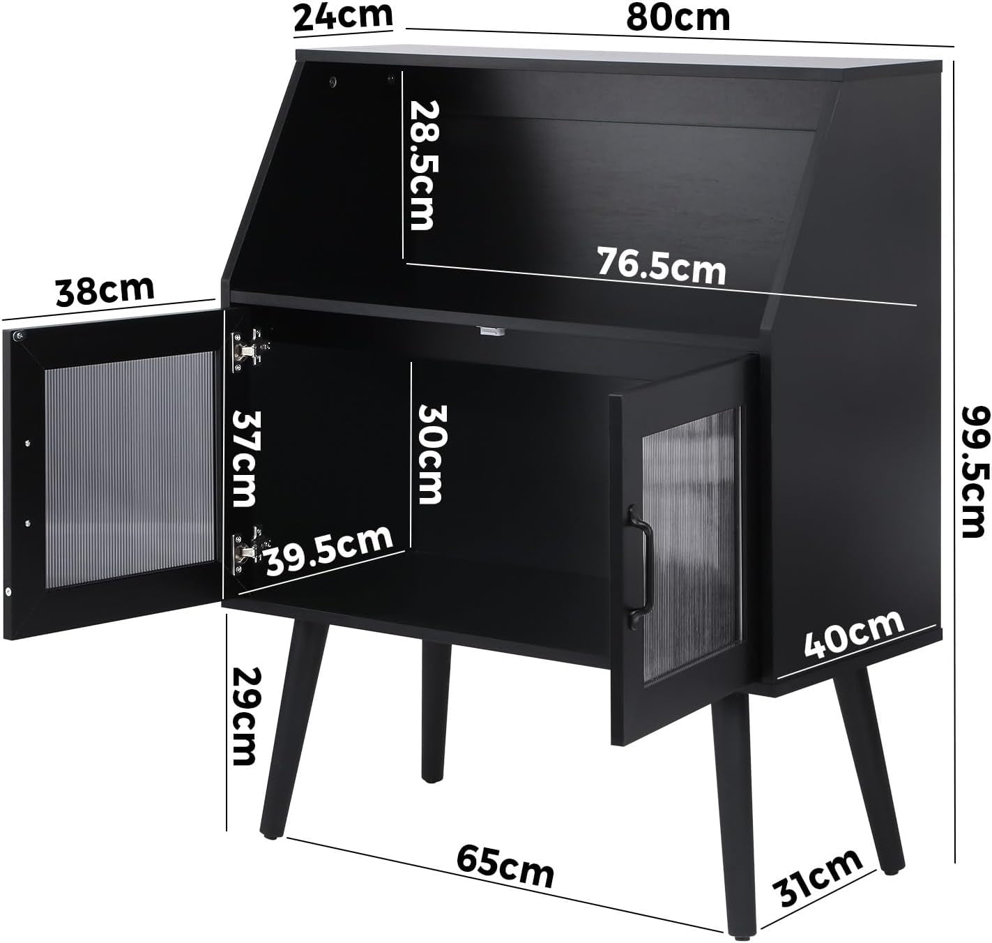 Sideboard Buffet Cabinet with Open Shelf, Glass Doors and 2 Tier Storage Cabinet Coffee Bar Table