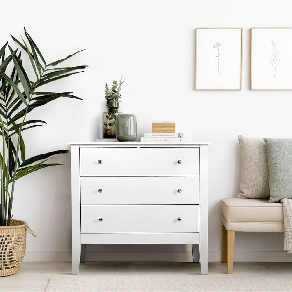Chest of Drawers 3 Drawer White Tallboy