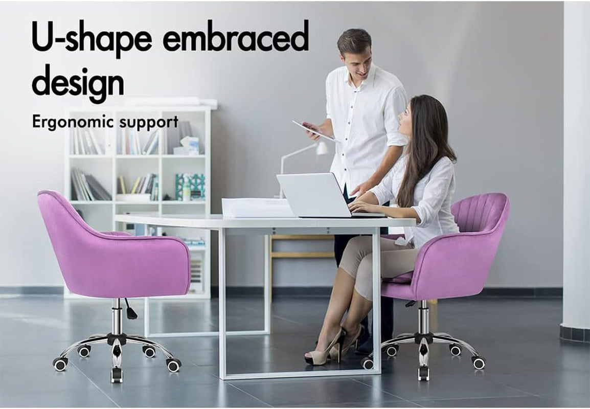 ALFORDSON Velvet Office Chair Swivel Fabric Armchair Computer Desk Chair Modern Home Office Chair Height Adjustable Mid-Back Task Chair for Kids Adult Study Work, Living Room, Bedroom (Orla Purple)