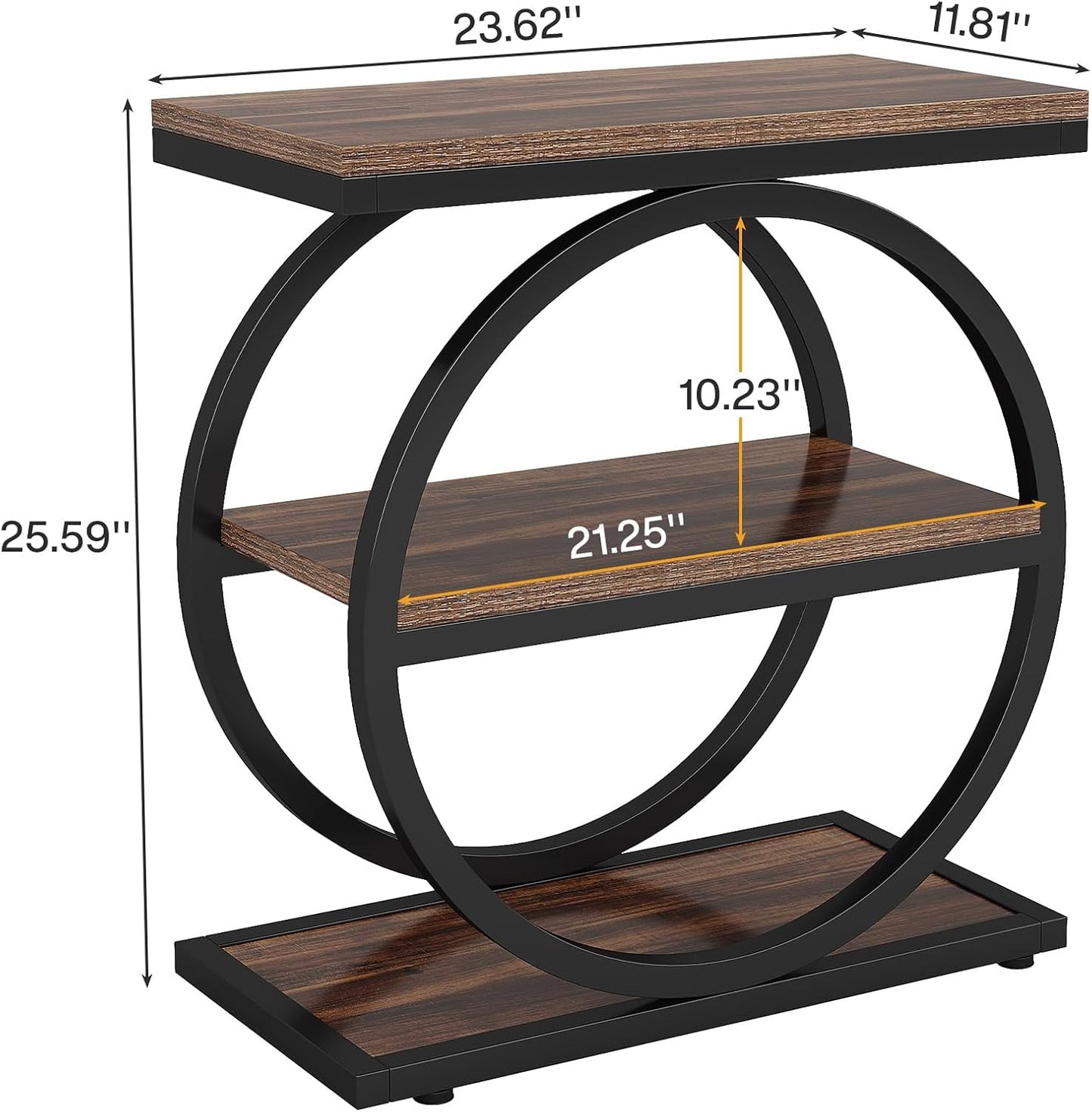 End Table, Narrow End Table with 3 Storage Shelves,