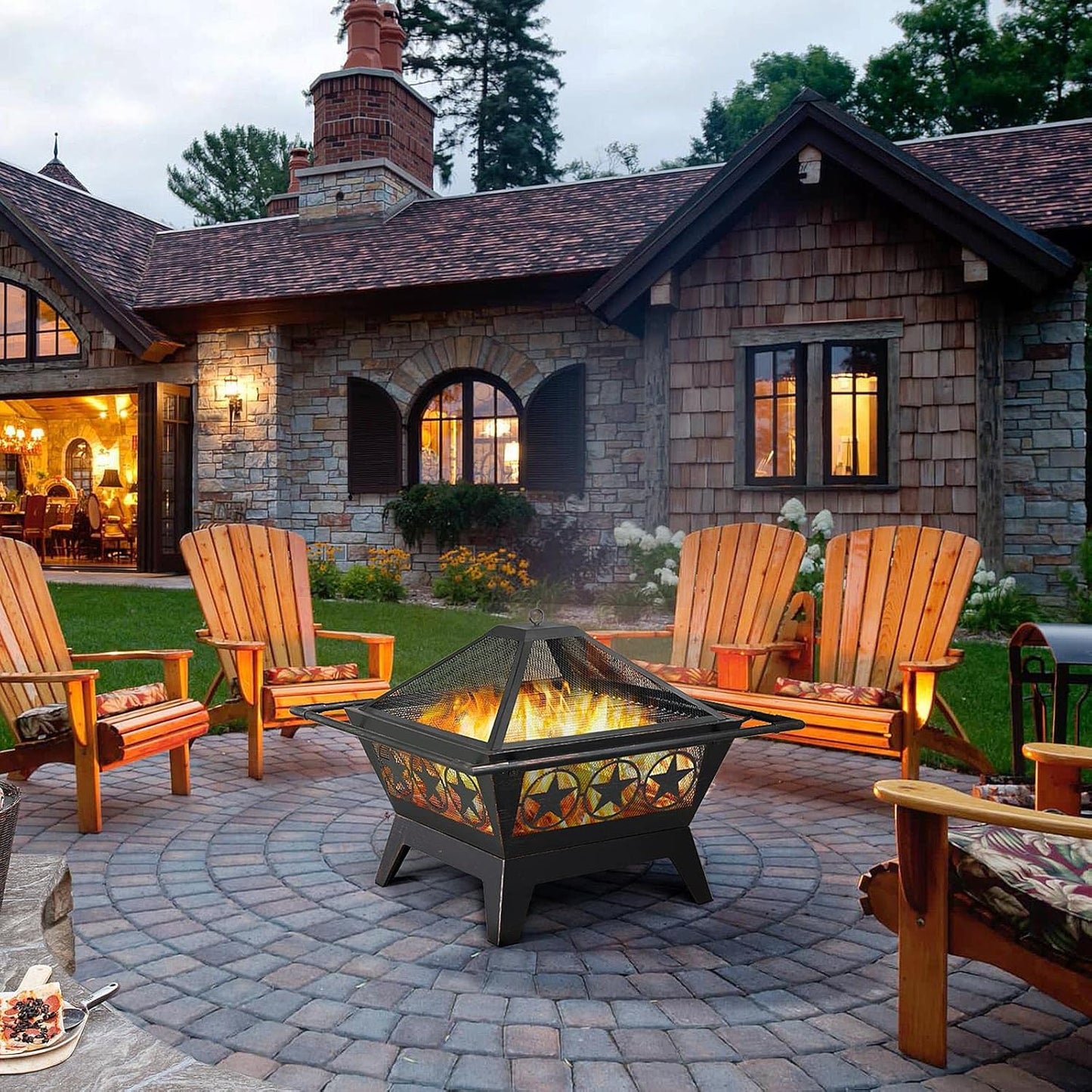 80cm Fire Pit for outside Outdoor Fireplace Large Square Wood Burning Fire Heavy Duty