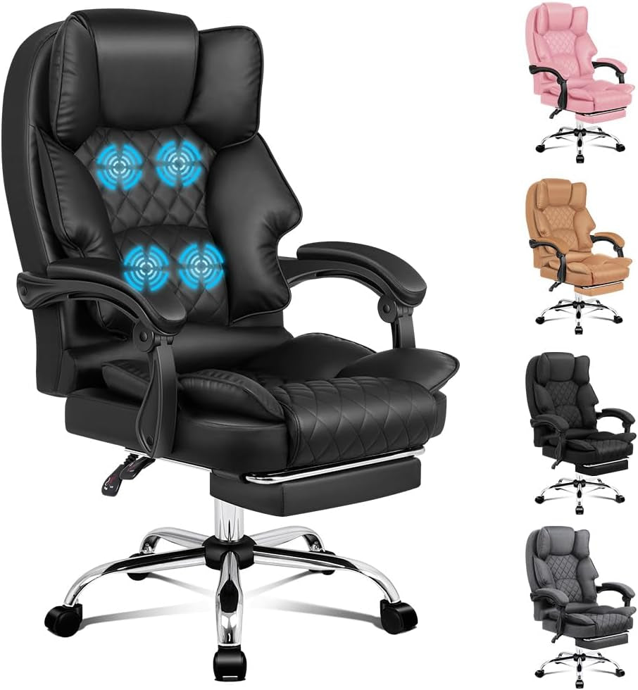 ALFORDSON Ergonomic Office Chair with Massage, 150° Recline and 360° Swivel, Gaming Executive Computer Racer Chair Adjustable Height,Pu Leather Home Office Chair with High Backest Support (Black)
