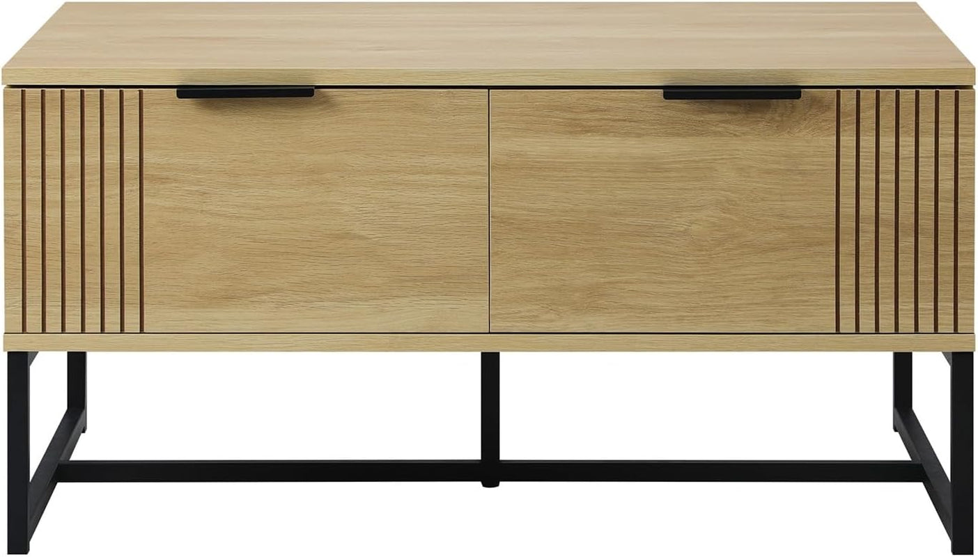 Coffee Table with Metal Base and 2 Storage Drawer Side End Table