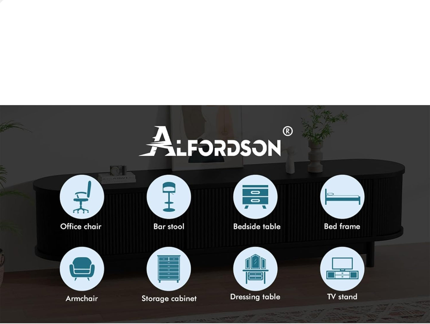 ALFORDSON TV Cabinet Stand Black, Handle-Free Modern Furniture Entertainment Unit Stand with 2 Ample Storage Side Cabinets and 2 Middle Shelves for Living Room,160 X 40 X 40Cm in Black