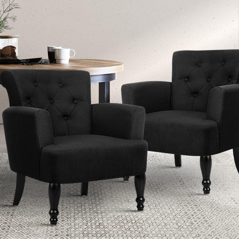 Armchair Black Wingback Recliner Lounge Dining Chairs Sofa Nursing Seat Occasional Reading Seating Home Living Room Bedroom Furniture, Polyester, Armchairs in 44Cm Height