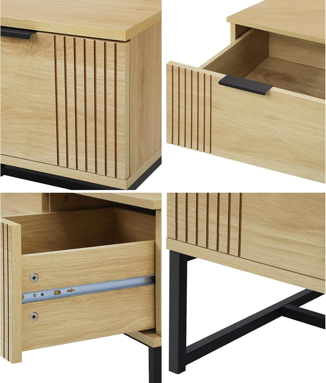 Coffee Table with Metal Base and 2 Storage Drawer Side End Table
