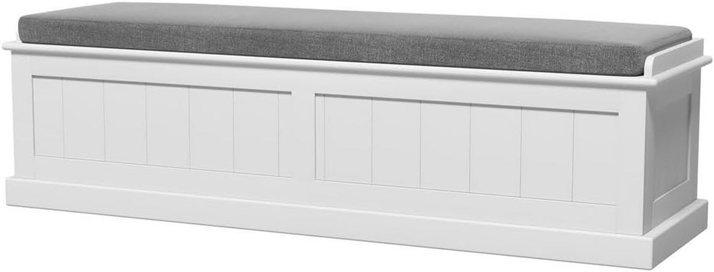 Storage Ottoman Blanket Box Bench 140Cm Fluted Faux Linen Seat Chest Grey