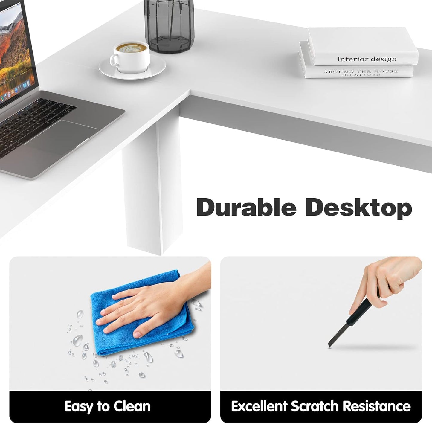 Ufurniture L-Shaped Corner Computer Desk Home Office Desk Study Table Workstation Writing Large L Shaped Desk with 2 Storage Shelves (White)