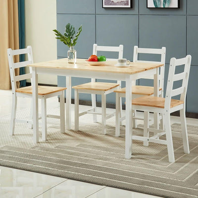 Wooden Dining Table Rectangular and 4 Chairs 5-Piece Wood Kitchen Furniture Set Dining Room Oak & White