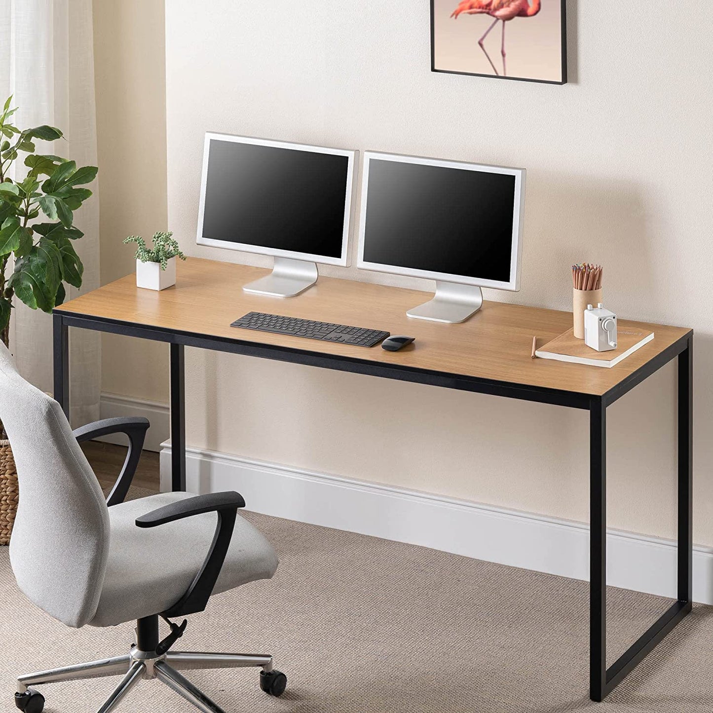 Zinus Soho Office Desk Computer Table | Dining Strong Metal Frame, Quick Assembly - Natural 140Cm