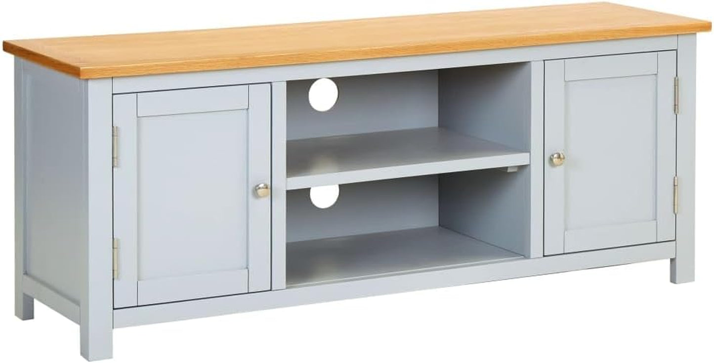 Vidaxl Solid Oak Wood & Pinewood TV Cabinet - Two-Tone Design, Ample Storage Space for Multimedia Appliances, with Cable Outlets, Requires Assembly