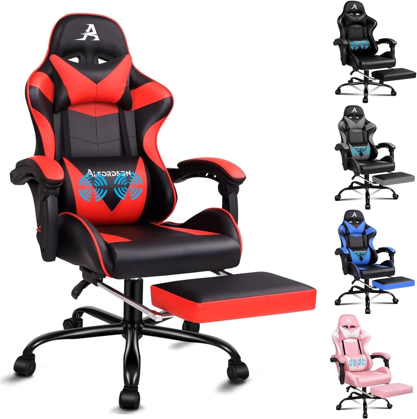 ALFORDSON Gaming Chair with Massage and 150° Recline, Ergonomic Executive Office Chair PU Leather with Footrest, Height Adjustable Racing Chair with SGS Listed Gas-Lift, Max 180Kg (Cyan)