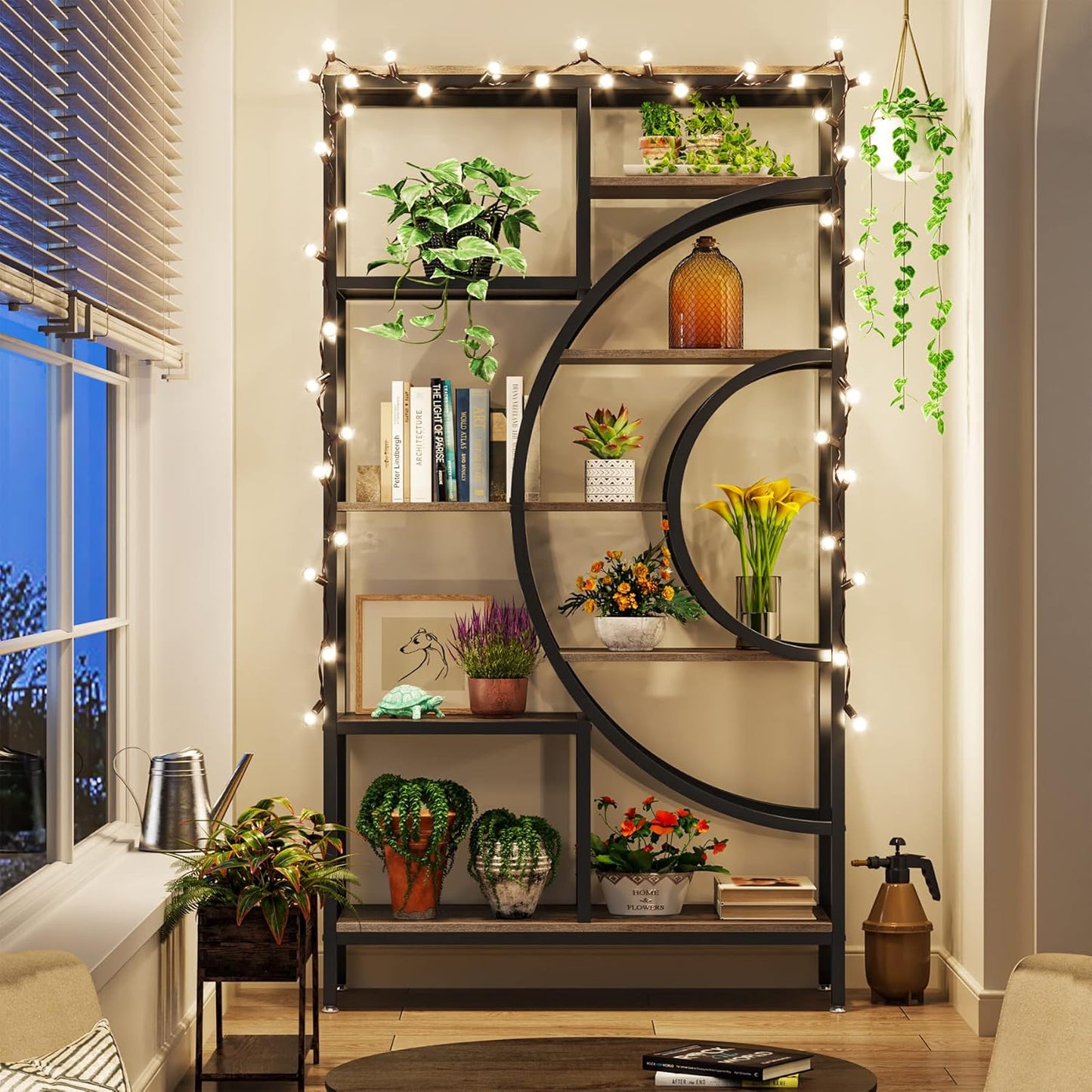 Geometric Bookcase, 71 Inches, Industrial 8-Tiers Bookshelves, Rustic Etagere Bookcase with Metal Frame, Tall Freestanding Open Storage Shelving Units for Home Office, Living Room