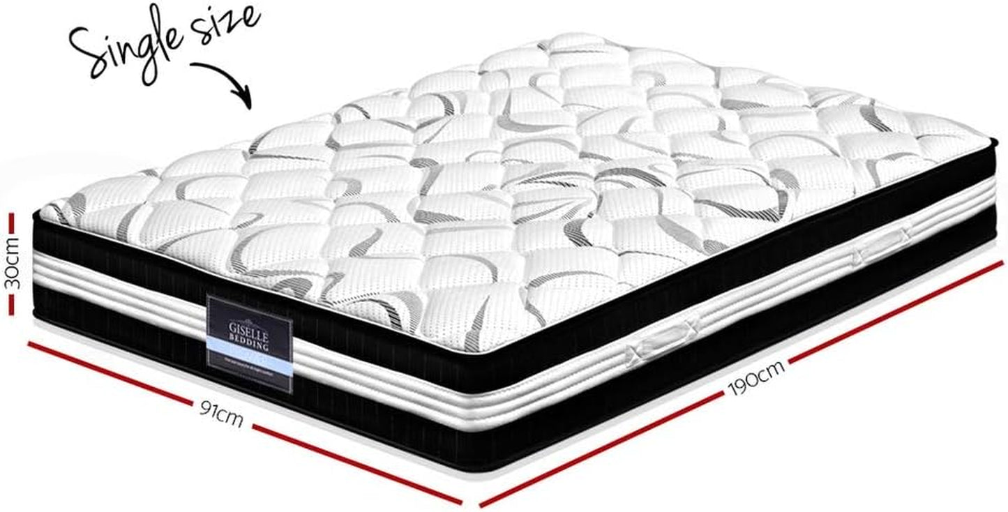 Giselle Bedding Single Mattress Bed Foam Mattresses 30Cm Thickness, with 5-Zone Pocket Spring System and Breathable Euro Top, 5Yrs Warranty, Medium Firm, White with Vacuum Packed