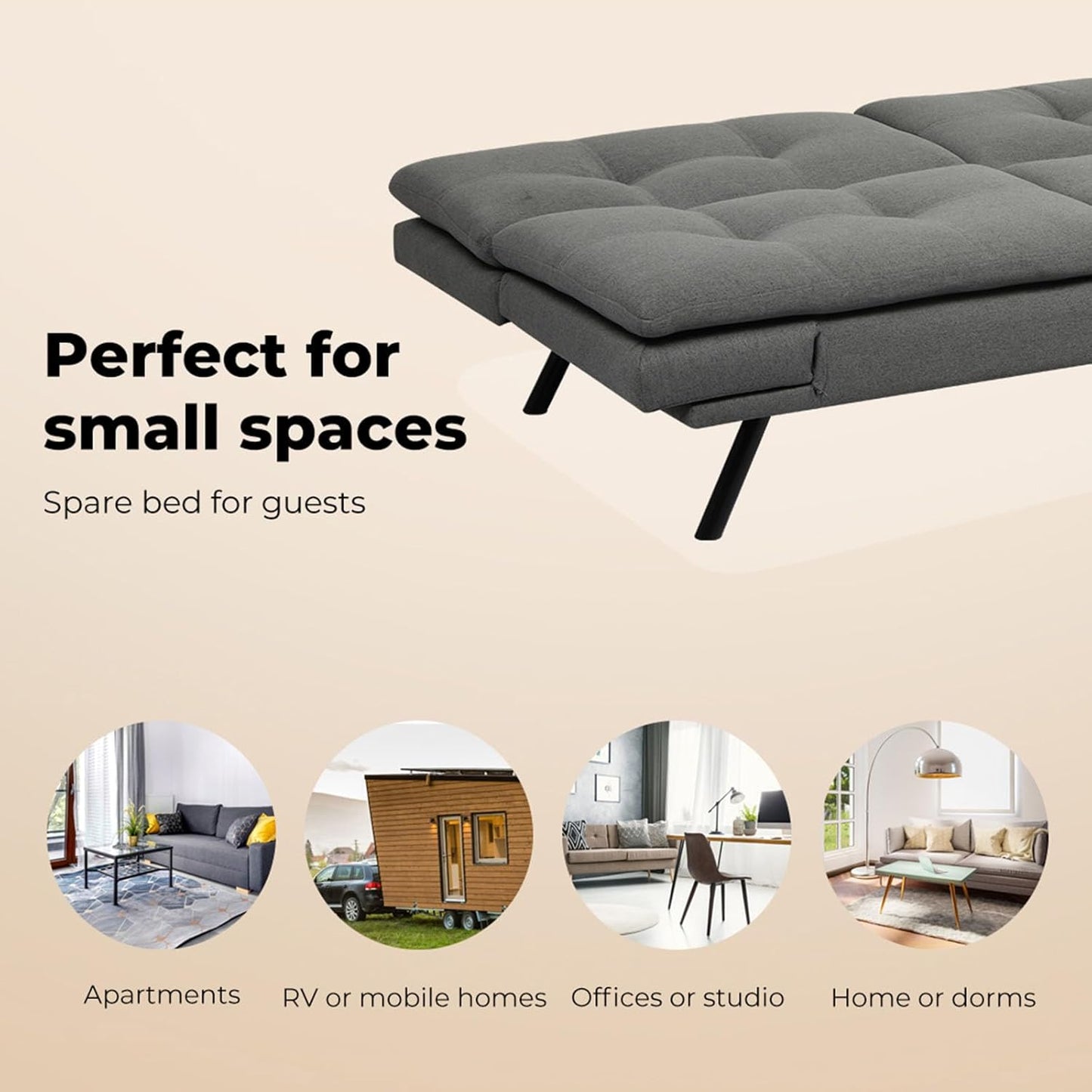 LEVEDE 3 Seater Sofa Bed Convertible, Fabric Futon Loveseat Sofa Couch,Modern Recliner Sofa Lounge with 3 Adjustable Backrest Positions, Spare Sleeper Bed for Guest, Load up to 250Kg (180Cm, Grey)