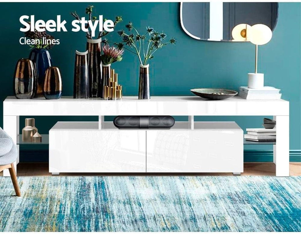 Artiss TV Unit Cabinet Entertainment Units, 189Cm Length Stand Table Cabinets Storage Shelf Organiser Cupboard Home Living Room Bedroom Furniture, 16 Colour Lights High Gloss White