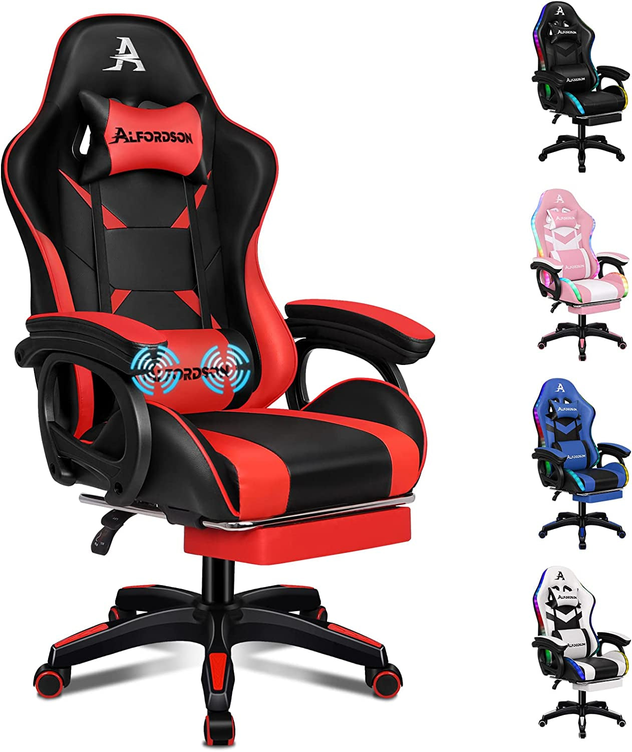 ALFORDSON Gaming Chair with Massage and 150° Recline, Ergonomic Executive Office Chair PU Leather with Footrest, Height Adjustable Racing Chair with SGS Listed Gas-Lift, Max 180Kg (Cyan)
