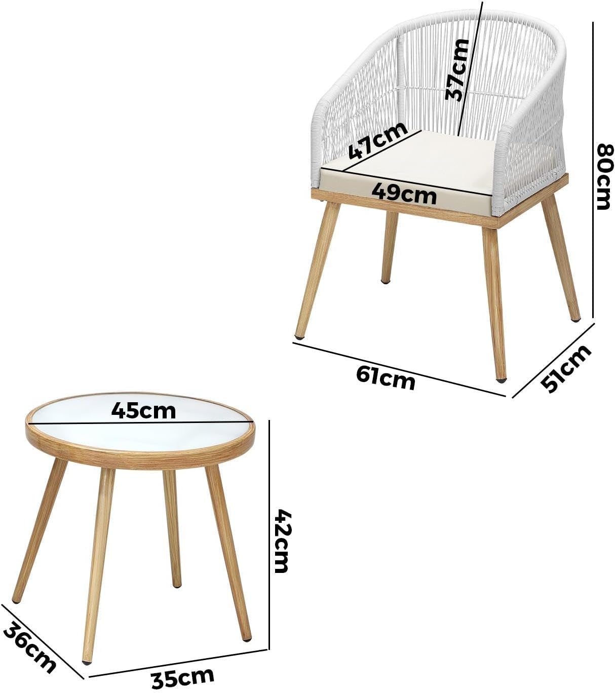 Outdoor Furniture 3Pcs Rattan Bistro Set Garden Patio Table and Chair Setting
