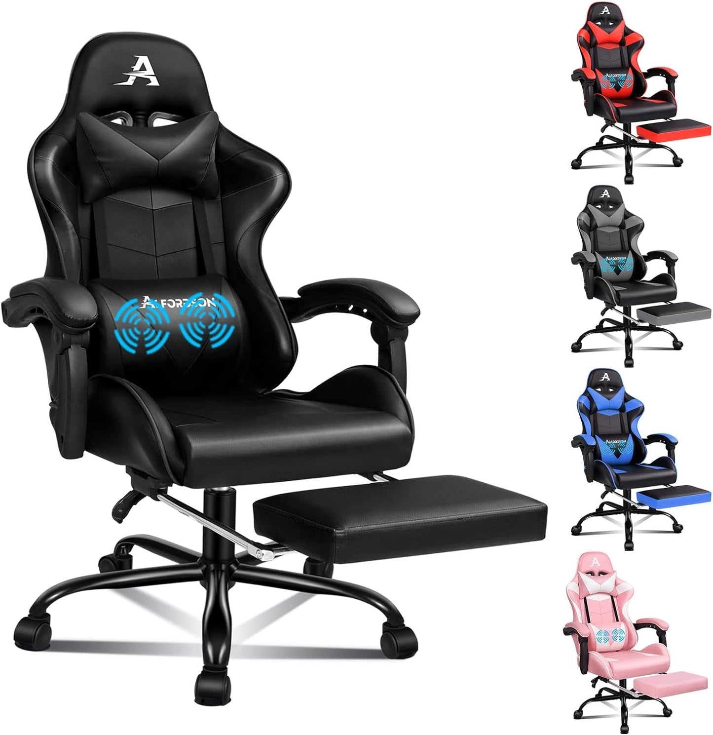 ALFORDSON Gaming Chair with Massage and 150° Recline, Ergonomic Executive Office Chair PU Leather with Footrest, Height Adjustable Racing Chair with SGS Listed Gas-Lift, Max 180Kg (Cyan)