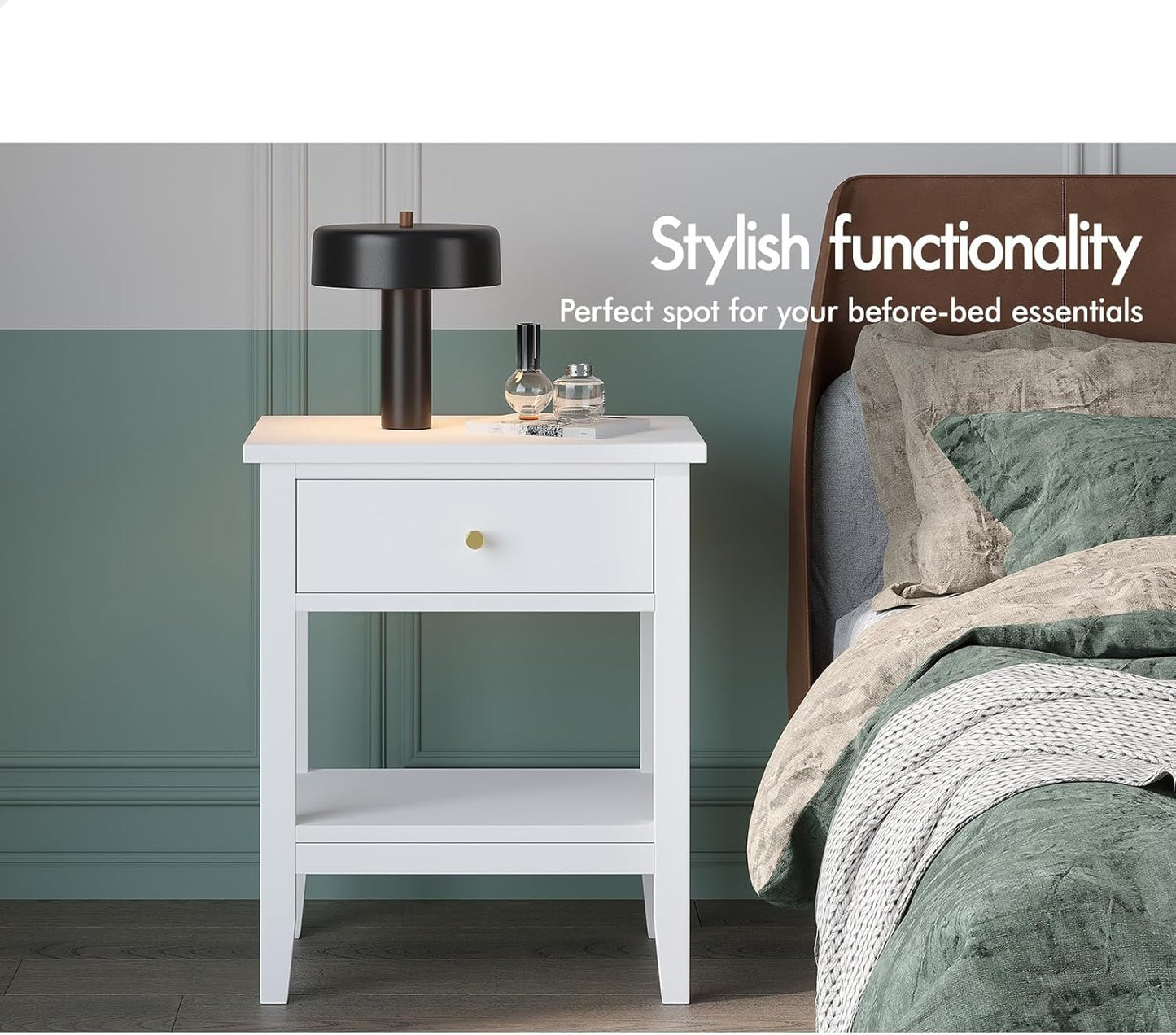 ALFORDSON Bedside Table with Drawer 50Cm X 35Cm X 60Cm, Modern Nightstand with Storage Drawer and Open Display Shelf Hamptons Style (White)