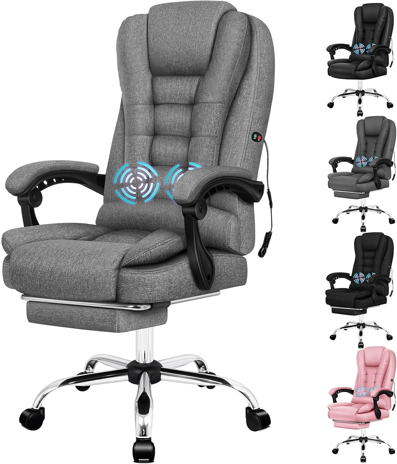 ALFORDSON Executive Office Chair High Back Massage with Footrest, Ergonomic Computer Chair Home Desk Chair, Video Game Recliner Gaming Chairs, 180Kg Capacity (Fabric Black)
