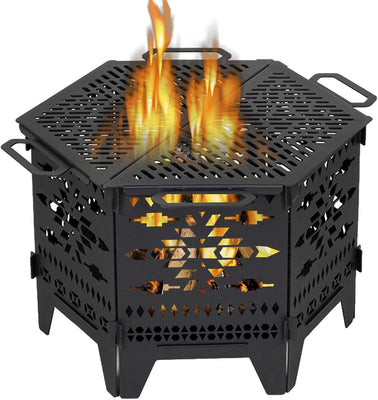60cm Fire Pit for Camping | Foldable Fire Pit,Detachable Carbon Steel Fire Pit for Patio Heating