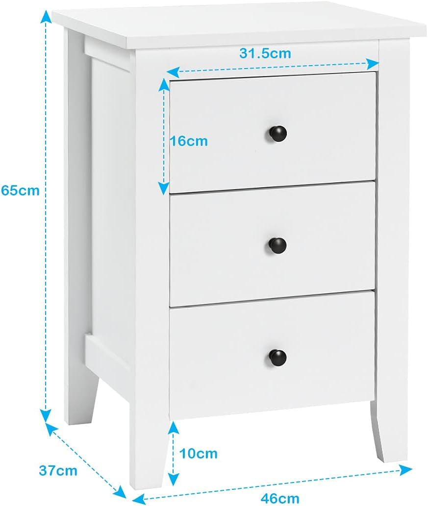 Giantex 2PCS End Side Table, Nightstand W/ 3 Drawers, Modern Bedside Cabinet, Wooden End Table W/Sturdy Structure, Accent Table W/Solid Wood Legs, Bedside Table Sofa Side Table for Bedroom Living Room