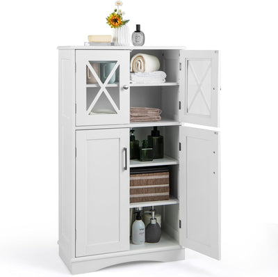 Bathroom Storage Cabinet, Linen Storage Cabinet with Doors and Adjustable Shelves