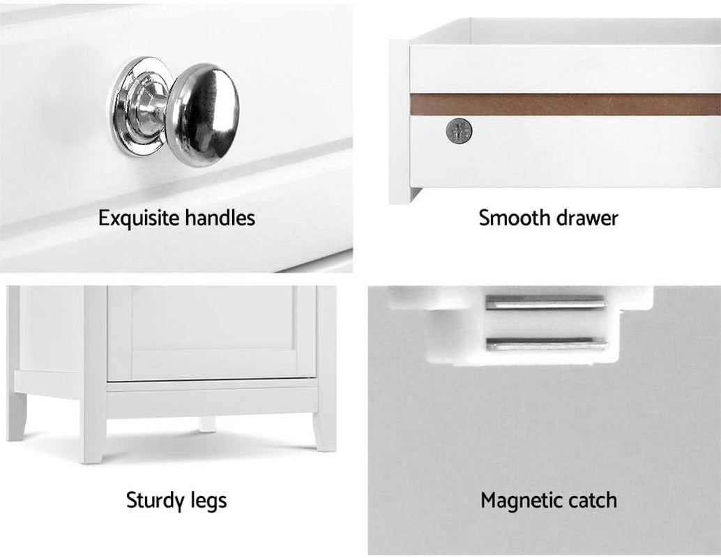 Bedside Table White Side Tables Storage Small Narrow Desk Chest of Drawers, with Drawer and Cabinet, Tallboy Lamp Stand Nightstand in 53Cm Height