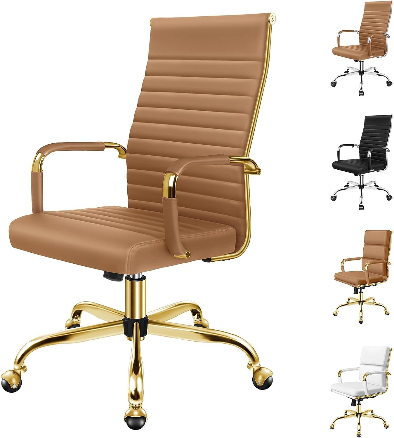 ALFORDSON Office Chair with Height Adjustable SGS Listed Gas Lift, PU Leather Home Ergonomic Desk Chair with Removable Armrest Cover, Padded Computer Chair for Gaming, Max 150Kg(Mid Back Esmae Brown)
