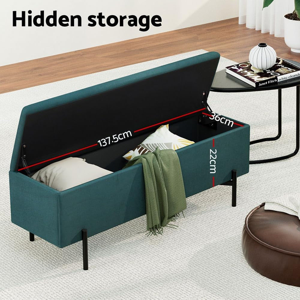 Storage Ottoman Blanket Box Bench 140Cm Large Seat Chest Velvet Green