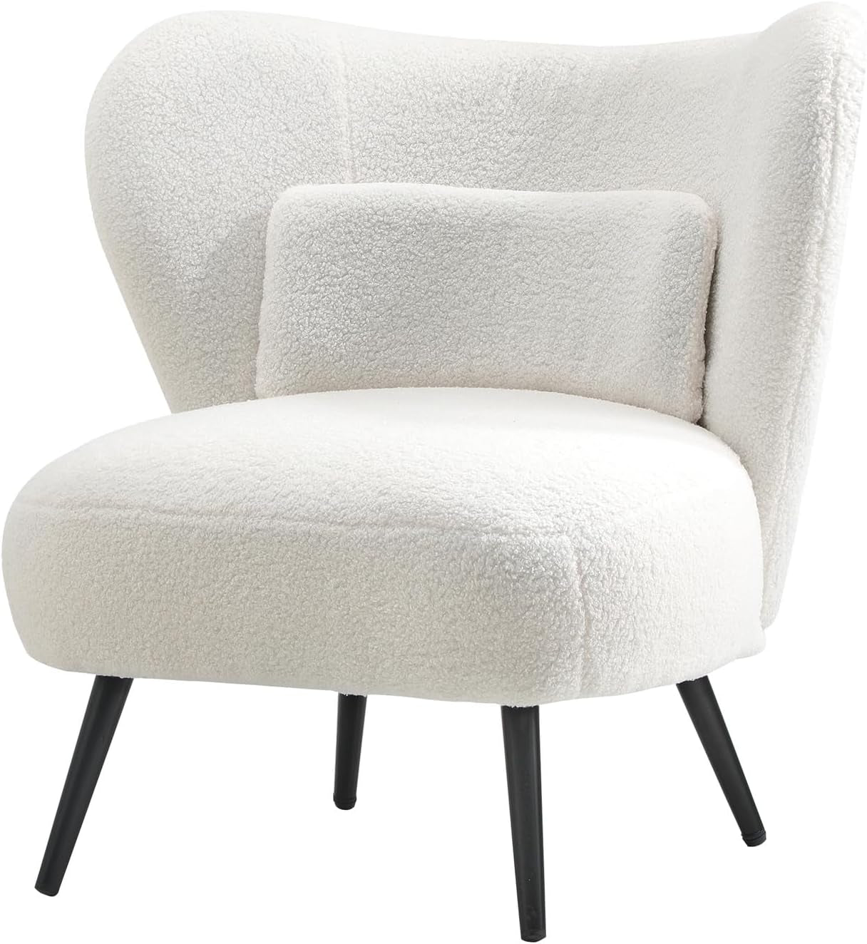 Oikiture Boucle Armchair with Lumbar Pillow and Wingback Velvet Lounge Sofa Accent Chair White