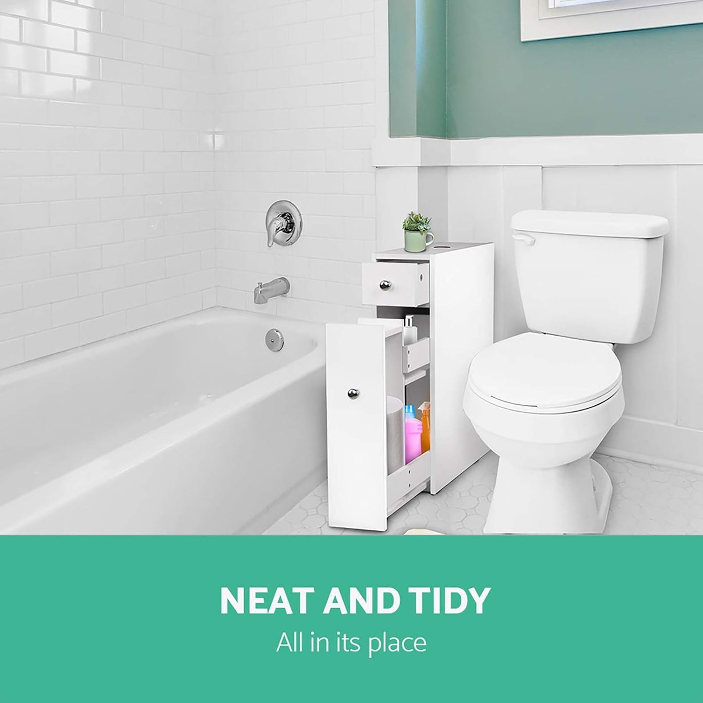 Bathroom Storage Cabinet, 58Cm Height Cupboard Side Table Corner Shelf Wall over Toilet Roll Storages Cabinets