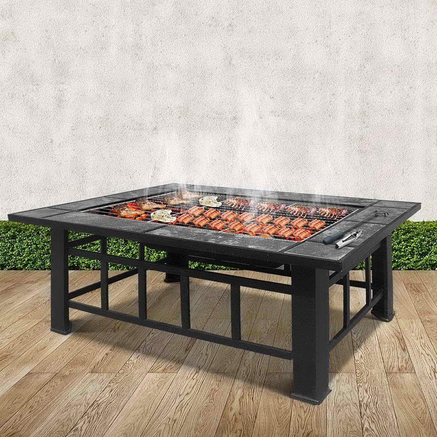 Outdoor Fire Pit BBQ Table Grill Fireplace W/Ice Tray Barbecue Picnic Heater