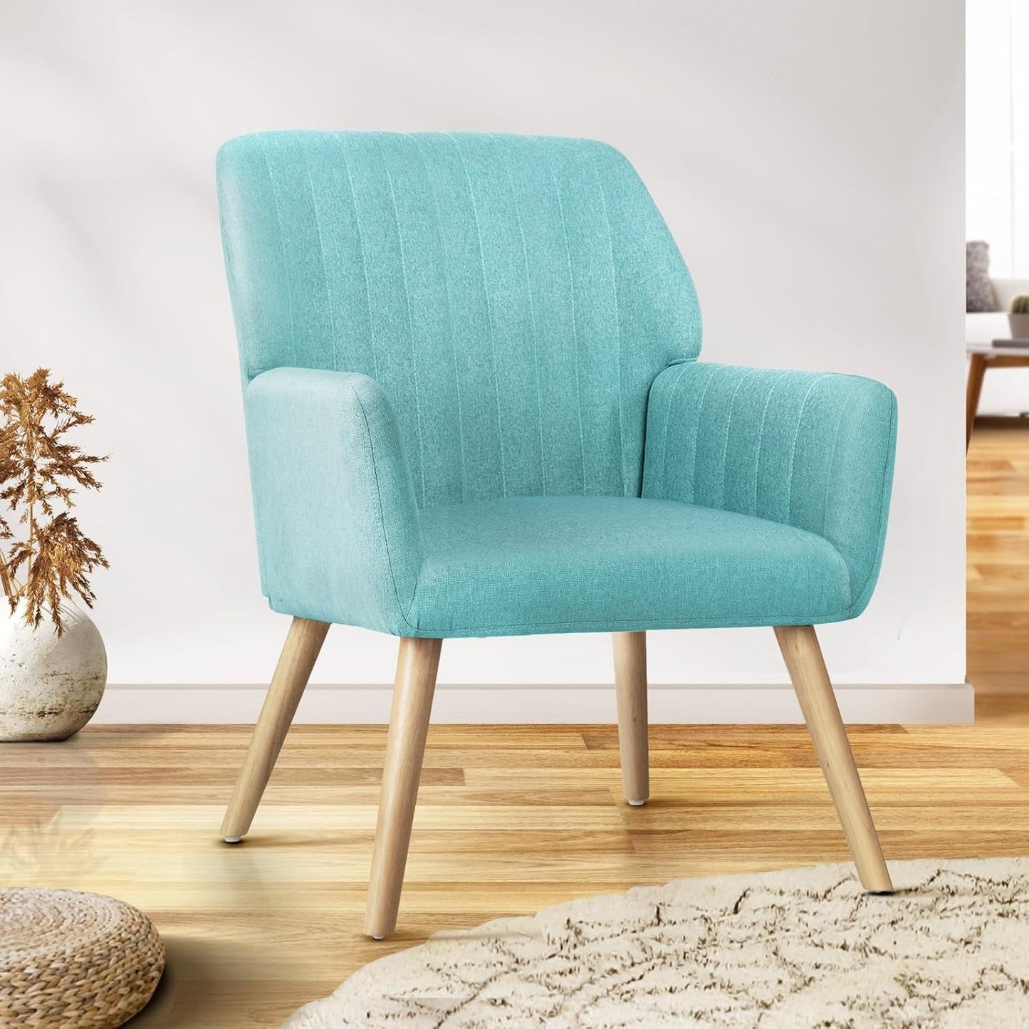 Oikiture Armchair Accent Lounge Chairs Stoolseating Soft Home Office Furniture Stools for Dining Living Room or Bedroom Fabric Upholstered, Blue