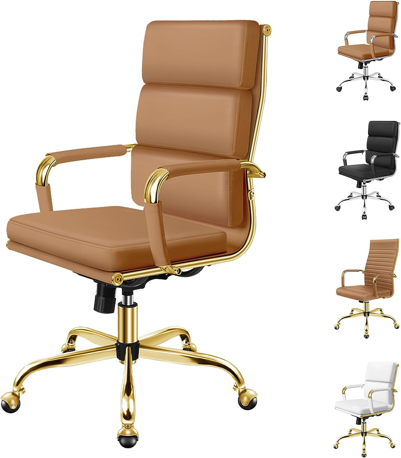 ALFORDSON Office Chair with Height Adjustable SGS Listed Gas Lift, PU Leather Home Ergonomic Desk Chair with Removable Armrest Cover, Padded Computer Chair for Gaming, Max 150Kg(Mid Back Esmae Brown)