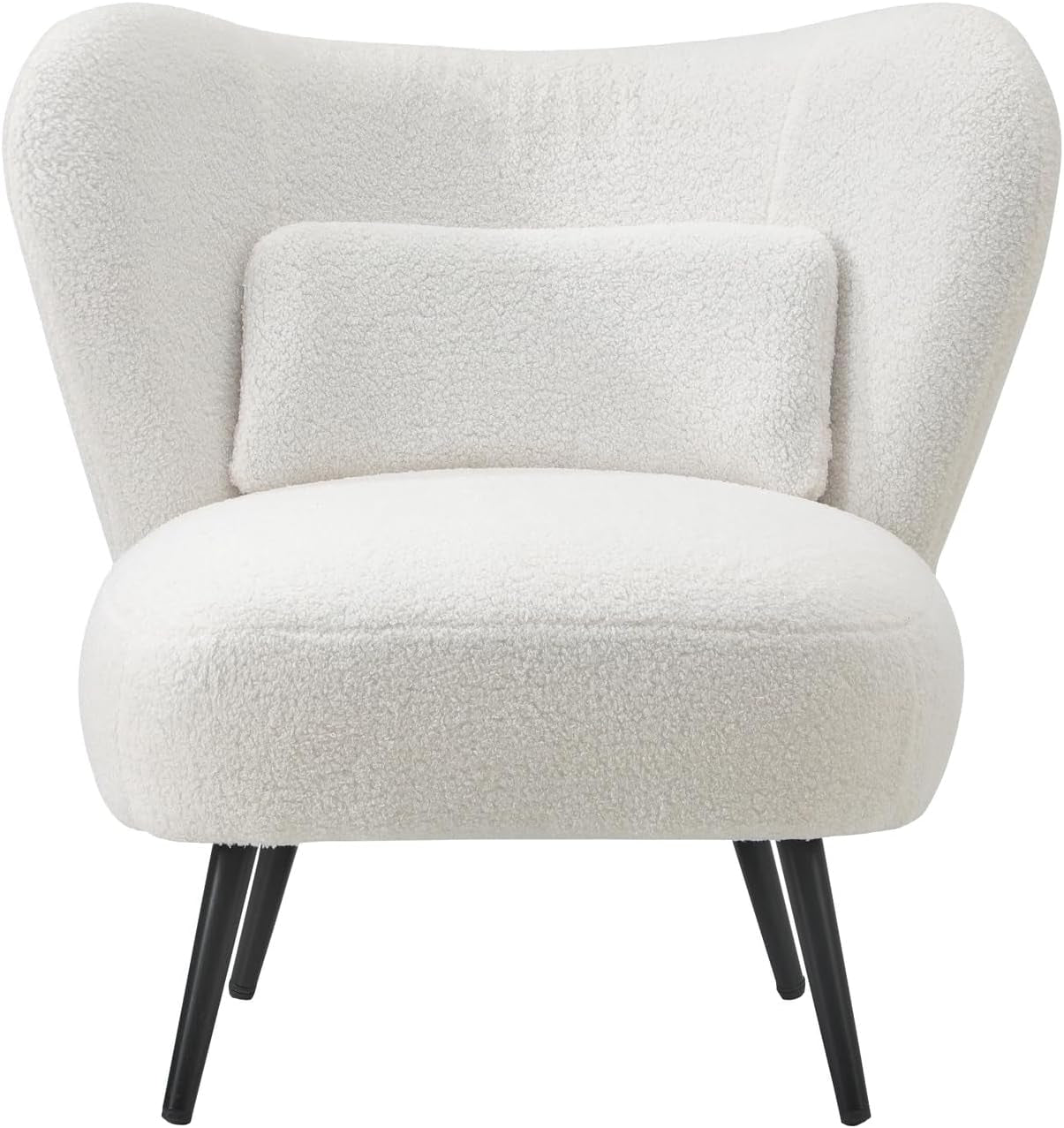 Oikiture Boucle Armchair with Lumbar Pillow and Wingback Velvet Lounge Sofa Accent Chair White