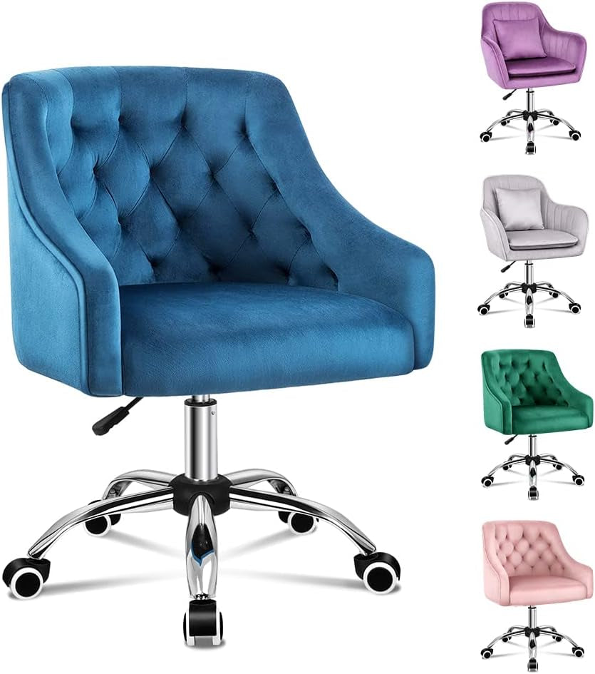 ALFORDSON Velvet Office Chair Swivel Fabric Armchair Computer Desk Chair Modern Home Office Chair Height Adjustable Mid-Back Task Chair for Kids Adult Study Work, Living Room, Bedroom (Orla Purple)