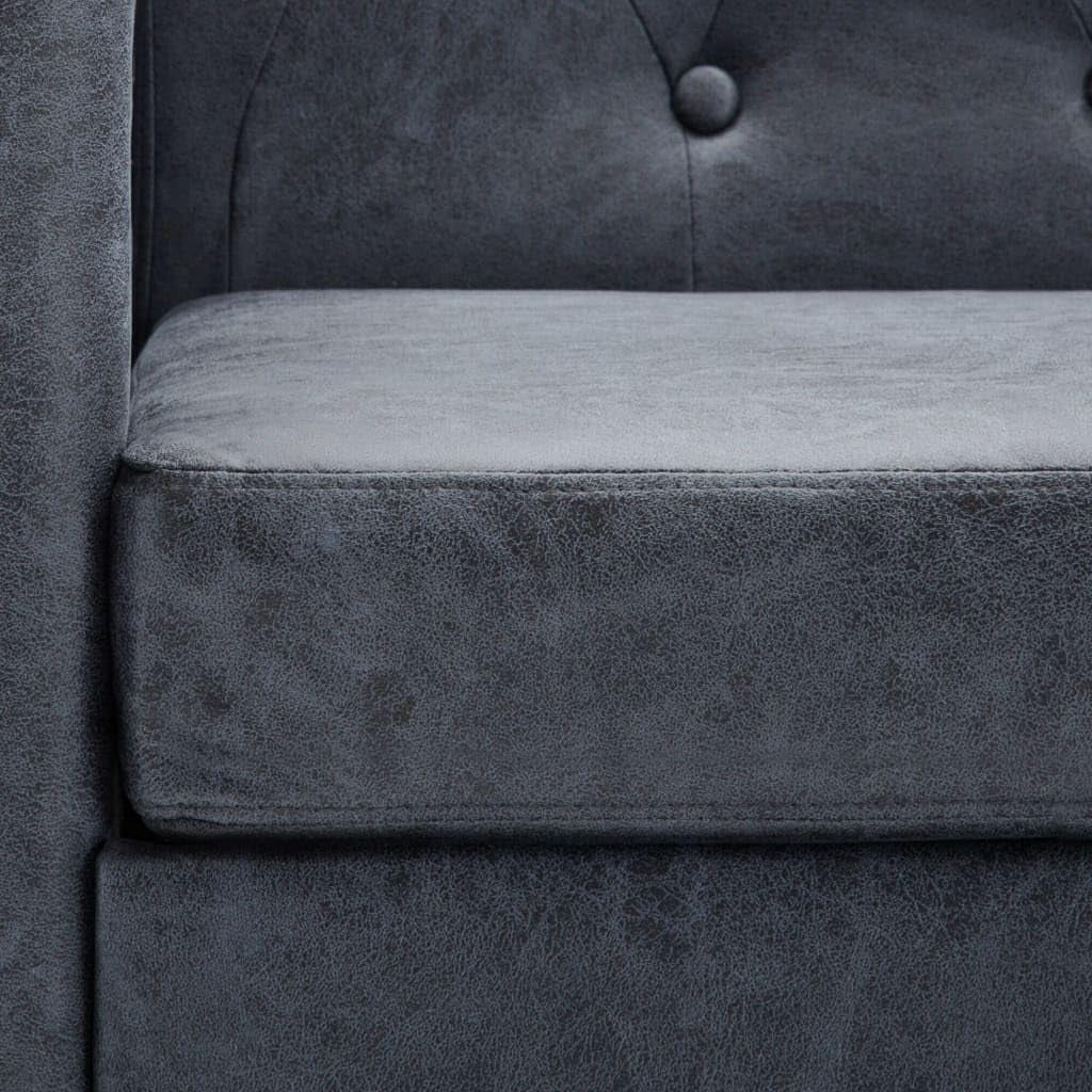 Generic 2-Seater Chesterfield Sofa Artificial Suede Leather Grey