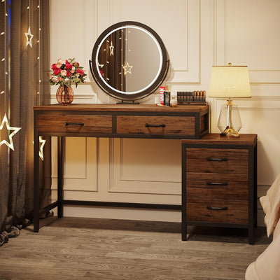 Vanity Desk with 5 Drawers, Makeup Vanity Table Dressing Table with Side 3-Drawer Chest, Make up Vanities for Women, Girls (Without Mirror)