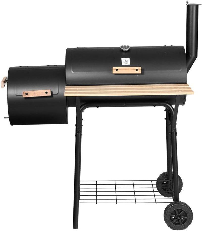 Charcoal BBQ Grill, Smoker Cooking Tool, with Wheels Stainless Steel Rack Black