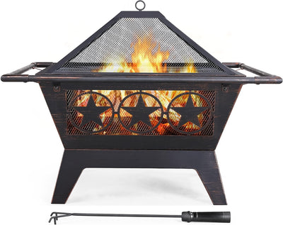 80cm Fire Pit for outside Outdoor Fireplace Large Square Wood Burning Fire Heavy Duty