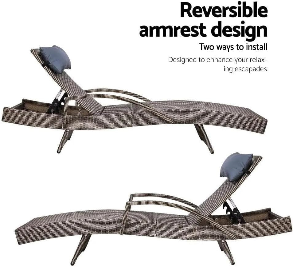 Chaise Lounge Chairs Set of 2 Lounges Chairs with 4 Adjustable Position Thickened Cushion,Pe Rattan Outdoor Reclining for Patio Beach Poolside Grey