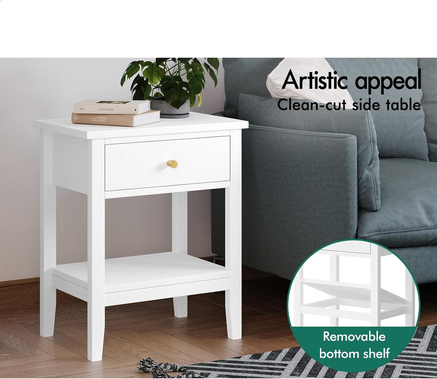 ALFORDSON Bedside Table with Drawer 50Cm X 35Cm X 60Cm, Modern Nightstand with Storage Drawer and Open Display Shelf Hamptons Style (White)
